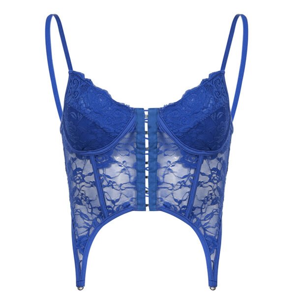 Lace Crop Top Floral Chic Bodycon Camis Cropped Backless Corset Retro Vintage Shirts Vests Transparent Hook Top - Image 6