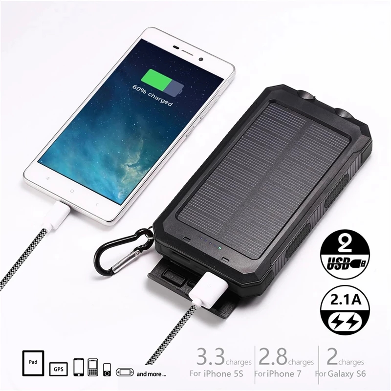 Solar Power Bank 100000mAh Portable Charging Powerbank External Battery ...