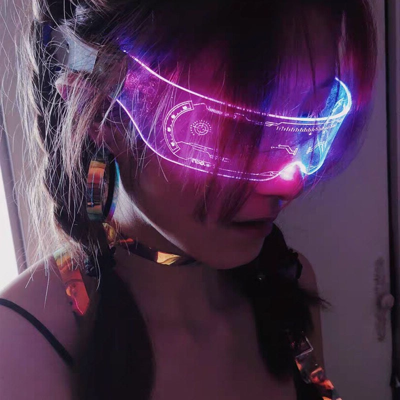 7 Color Decorative Cyberpunk Glasses Colorful Luminous Glasses LED Light Up Eyeglasses for Bar KTV Halloween Cyberpunk Party - Image 2