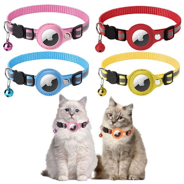 Cat Necklace Pink PU Kitten Collar Anti-Lost Pet Tracker Cover for ...